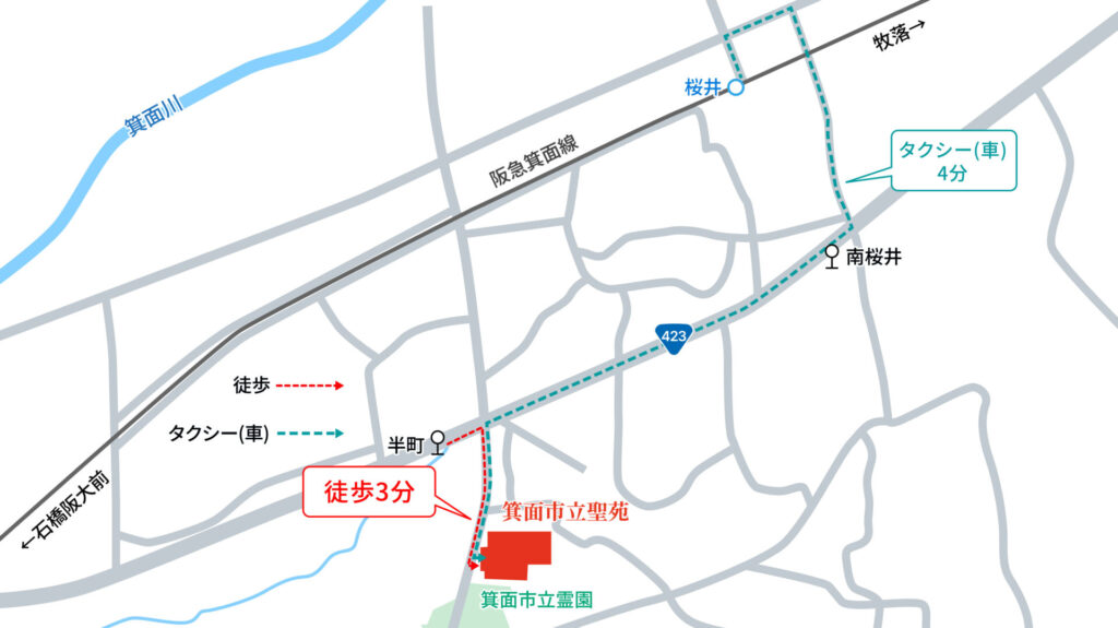 箕面市立聖苑までの地図